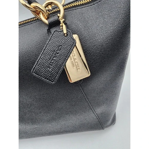 Coach Ava Tote Crossgrain Black Leather Shoulder Bag with Gold F57526 - Picture 3 of 15